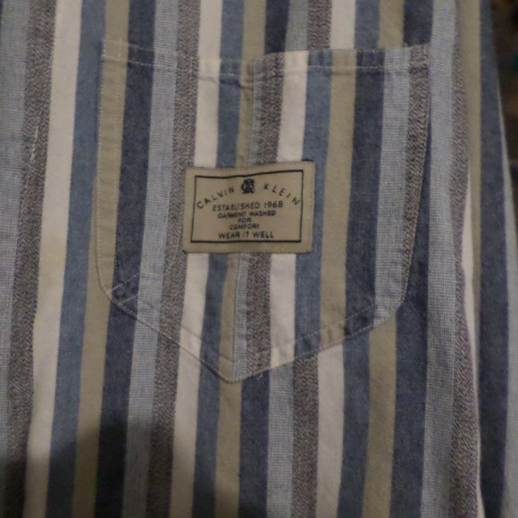 Calvin Klein Sport Women's Snap Front Oversized Stripe Shirt Sz L - Picture 2 of 6